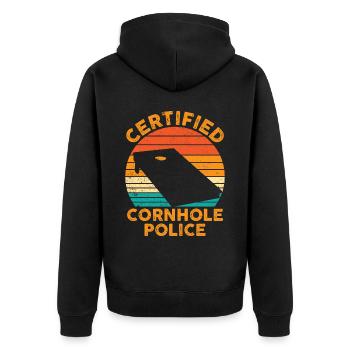 Drôle de trou de maïs Cornhole Retro - Veste à capuche bio Premium Unisexe - noir - Dos - Nico (187cm)