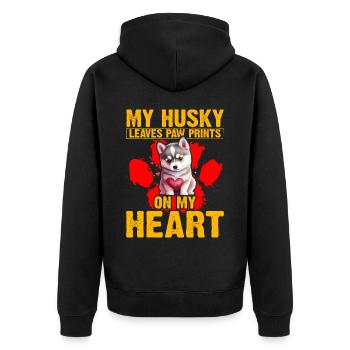Mon Husky laisse des empreintes de pattes sur mon cœur - Veste à capuche bio Premium Unisexe - noir - Dos - Nico (187cm)