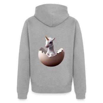 Bébé licorne à couver - Veste à capuche bio Premium Unisexe - gris chiné - Dos - Nico (187cm)