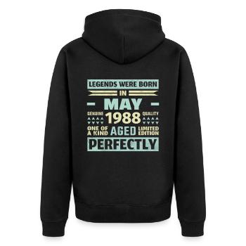 35. Geburtstag Mai Jahrgang 1988 Vintage - Unisex Premium Bio Zip Hoodie - Schwarz - Hinten - Nico (187cm)