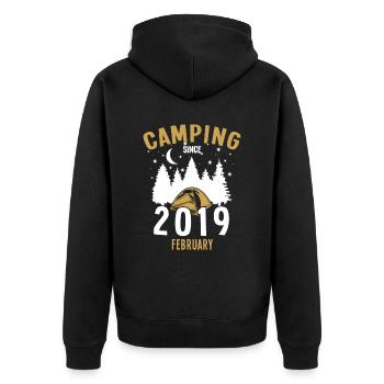 Geburtstag: Camping seit Februar 2019 Zelten - Unisex Premium Bio Zip Hoodie - Schwarz - Hinten - Nico (187cm)