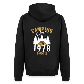 Birthday: Camping since November 1978 Camping - Unisex Premium Organic Zip Hoodie - black - Back - Nico (187cm)