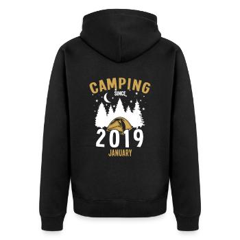 Geburtstag: Camping seit Januar 2019 Zelten - Unisex Premium Bio Zip Hoodie - Schwarz - Hinten - Nico (187cm)
