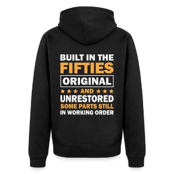 Built In Fifties 50's Birthday - Unisex Premium Organic Zip Hoodie - black - Back - Nico (187cm)