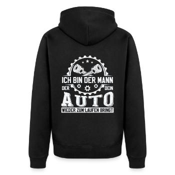 Automechaniker KFZ Mechatroniker Sprüche - Unisex Premium Bio Zip Hoodie - Schwarz - Hinten - Nico (187cm)