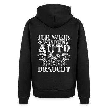Lustiges KFZ Mechaniker Mechatroniker - Unisex Premium Bio Zip Hoodie - Schwarz - Hinten - Nico (187cm)