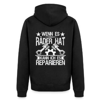 Wenn Es Räder Hat Kann Ich Es Reparieren - Unisex Premium Bio Zip Hoodie - Schwarz - Hinten - Nico (187cm)