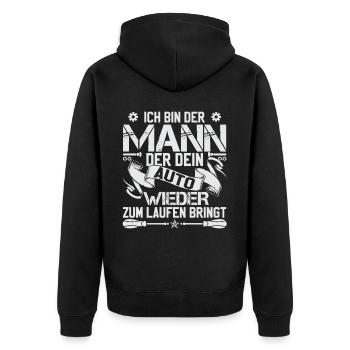 Automechaniker Sprüche KFZ Mechaniker - Unisex Premium Bio Zip Hoodie - Schwarz - Hinten - Nico (187cm)