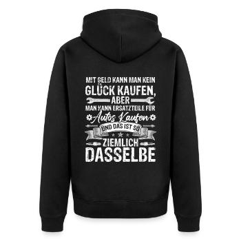 KFZ Mechaniker Öl Werkstatt - Unisex Premium Bio Zip Hoodie - Schwarz - Hinten - Nico (187cm)
