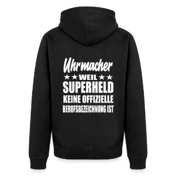 Uhrmacher Superheld Spruch - Unisex Premium Bio Zip Hoodie - Schwarz - Hinten - Nico (187cm)