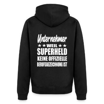 Unternehmer Superheld Spruch - Unisex Premium Bio Zip Hoodie - Schwarz - Hinten - Nico (187cm)