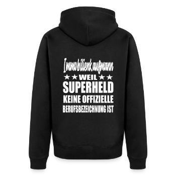Immobilienkaufmann Superheld Spruch - Unisex Premium Bio Zip Hoodie - Schwarz - Hinten - Nico (187cm)