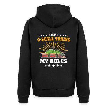 Gartenbahn Regeln Garteneisenbahn Spur G - Unisex Premium Bio Zip Hoodie - Schwarz - Hinten - Nico (187cm)