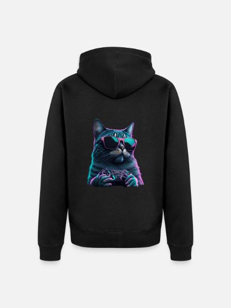 Gaming cat - Unisex Premium Bio Zip Hoodie - Schwarz