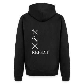 Das perfekte Grill-Outfit für echte Griller-Kerle - Unisex Premium Bio Zip Hoodie - Schwarz - Hinten - Nico (187cm)