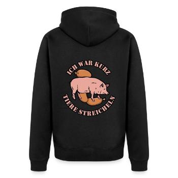 Ich war kurz tiere streicheln Metzger Fleischer - Unisex Premium Bio Zip Hoodie - Schwarz - Hinten - Nico (187cm)
