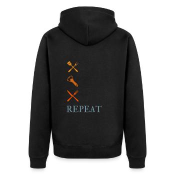 Das perfekte Grill-Outfit für echte Griller-Kerle - Unisex Premium Bio Zip Hoodie - Schwarz - Hinten - Nico (187cm)