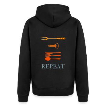 Das perfekte Grill-Outfit für echte Griller-Kerle - Unisex Premium Bio Zip Hoodie - Schwarz - Hinten - Nico (187cm)