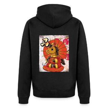 Année du Cheval Nouvel An lunaire chinois - Veste à capuche bio Premium Unisexe - noir - Dos - Nico (187cm)
