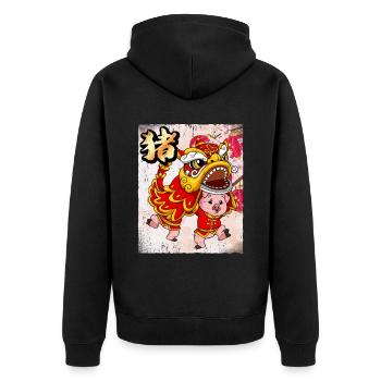 Année du Cochon Nouvel An lunaire chinois - Veste à capuche bio Premium Unisexe - noir - Dos - Nico (187cm)