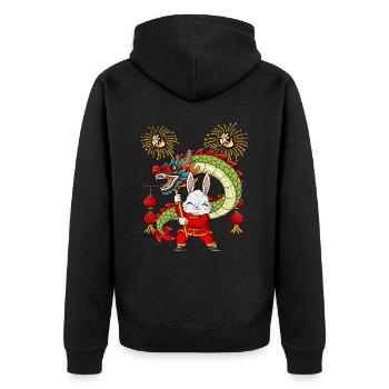 Année du Lapin Nouvel An lunaire chinois - Veste à capuche bio Premium Unisexe - noir - Dos - Nico (187cm)