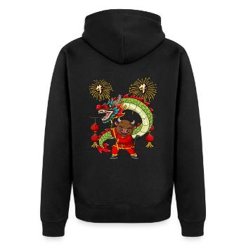 Année du Buffle Nouvel An lunaire chinois - Veste à capuche bio Premium Unisexe - noir - Dos - Nico (187cm)