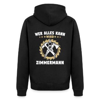 Zimmermann Zimmerer - Unisex Premium Bio Zip Hoodie - Schwarz - Hinten - Nico (187cm)