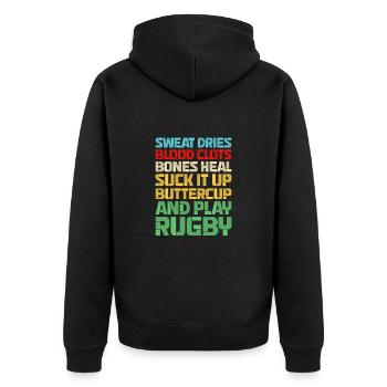 Rugby - Unisex Premium Bio Zip Hoodie - Schwarz - Hinten - Nico (187cm)