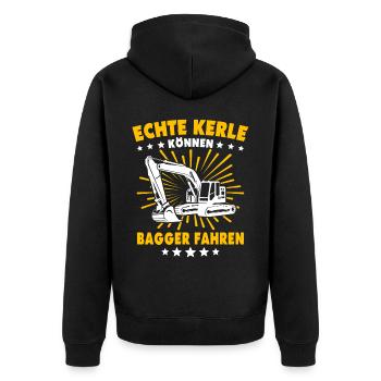 Baggerführer Bagger Baggerfahrer - Unisex Premium Bio Zip Hoodie - Schwarz - Hinten - Nico (187cm)