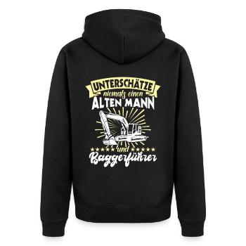 Baggerführer Bagger Baggerfahrer - Unisex Premium Bio Zip Hoodie - Schwarz - Hinten - Nico (187cm)