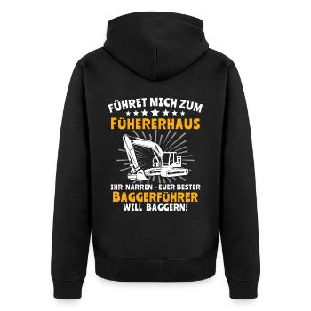 Baggerführer Bagger Baggerfahrer - Unisex Premium Bio Zip Hoodie - Schwarz - Hinten - Nico (187cm)