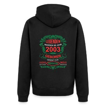 Legenden wurden im Jahr 2003 geboren - Unisex Premium Bio Zip Hoodie - Schwarz - Hinten - Nico (187cm)