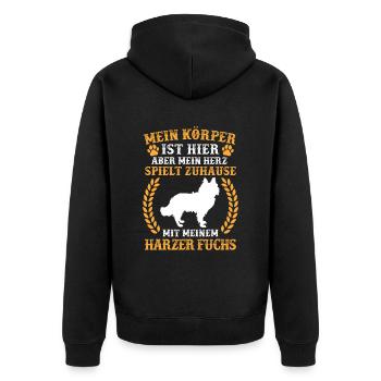Spiele mit Harzer Fuchs altdeutscher Hütefuchs - Unisex Premium Bio Zip Hoodie - Schwarz - Hinten - Nico (187cm)