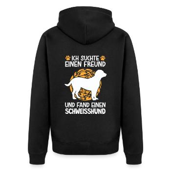 Hannoverscher Schweißhund suchte einen Freund - Unisex Premium Bio Zip Hoodie - Schwarz - Hinten - Nico (187cm)