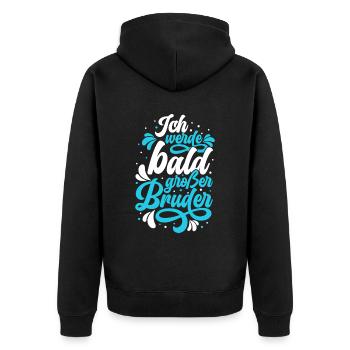 Ich werde bald großer Bruder - Unisex Premium Bio Zip Hoodie - Schwarz - Hinten - Nico (187cm)