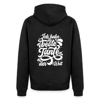 Ich habe die beste Tante der Welt - beste Tante - Unisex Premium Bio Zip Hoodie - Schwarz - Hinten - Nico (187cm)