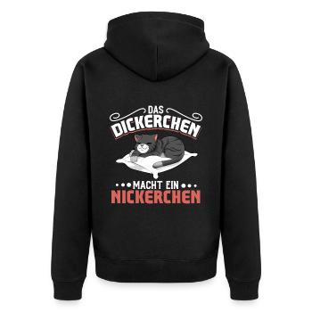 Katze - Das Dickerchen macht ein Nickerchen - Unisex Premium Bio Zip Hoodie - Schwarz - Hinten - Nico (187cm)