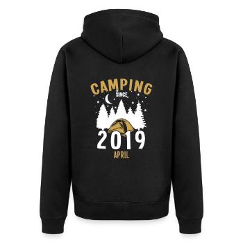 Geburtstag: Camping seit April 2019 Zelten - Unisex Premium Bio Zip Hoodie - Schwarz - Hinten - Nico (187cm)