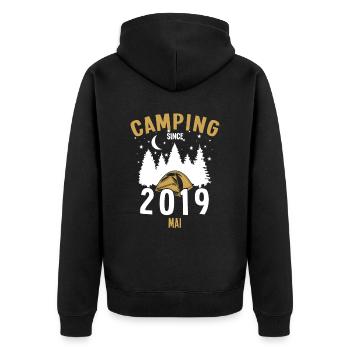 Geburtstag: Camping seit Mai 2019 Zelten - Unisex Premium Bio Zip Hoodie - Schwarz - Hinten - Nico (187cm)