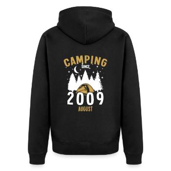 Geburtstag: Camping seit August 2009 Zelten - Unisex Premium Bio Zip Hoodie - Schwarz - Hinten - Nico (187cm)