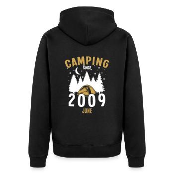 Geburtstag: Camping seit Juni 2009 Zelten - Unisex Premium Bio Zip Hoodie - Schwarz - Hinten - Nico (187cm)