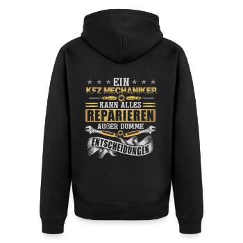 Ein KFZ Mechaniker Kann Alles Reparieren - Unisex Premium Bio Zip Hoodie - Schwarz - Hinten - Nico (187cm)