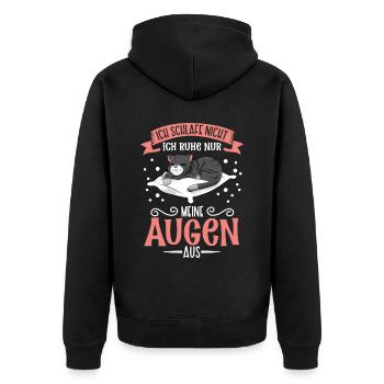 Ich schlafe nicht ich ruhe nur meine Augen aus - Unisex Premium Bio Zip Hoodie - Schwarz - Hinten - Nico (187cm)