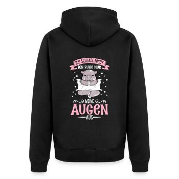 Ich schlafe nicht ich ruhe nur meine Augen aus - Unisex Premium Bio Zip Hoodie - Schwarz - Hinten - Nico (187cm)