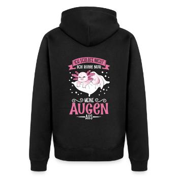 Ich schlafe nicht ich ruhe nur meine Augen aus - Unisex Premium Bio Zip Hoodie - Schwarz - Hinten - Nico (187cm)