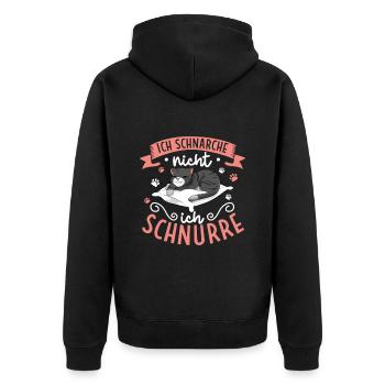 Ich schnarche nicht ich schnurre - Unisex Premium Bio Zip Hoodie - Schwarz - Hinten - Nico (187cm)