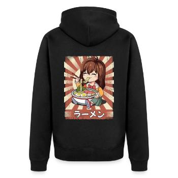 Ramen Anime Mädchen Nudelsuppe Ramen - Unisex Premium Bio Zip Hoodie - Schwarz - Hinten - Nico (187cm)