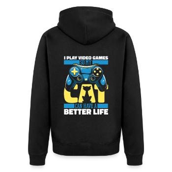 Gamer Gaming Cat - Unisex Premium Organic Zip Hoodie - black - Back - Nico (187cm)