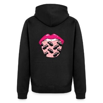 Kameramann Zunge - Unisex Premium Bio Zip Hoodie - Schwarz - Hinten - Nico (187cm)