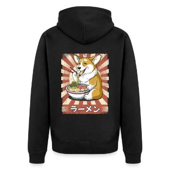 Ramen Corgi Hund Nudelsuppe Ramen - Unisex Premium Bio Zip Hoodie - Schwarz - Hinten - Nico (187cm)